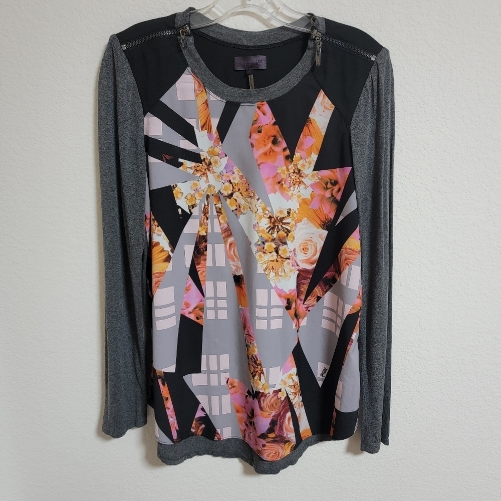 Hale Bob Floral Graphic Front Long Sleeve Top